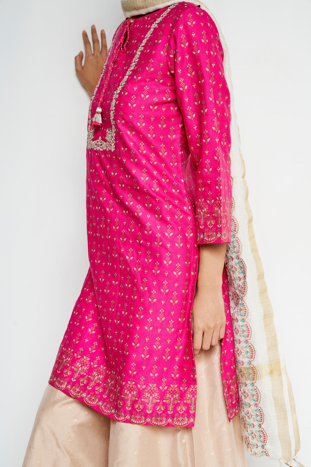 Hot Pink Ethnic Motifs Straight Suit, Hot Pink, image 7